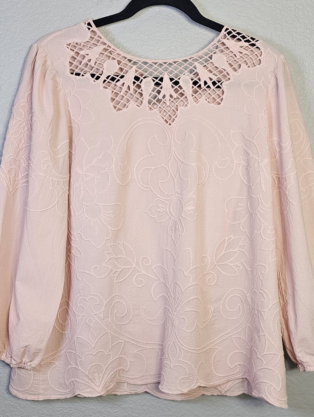 Cato Blush Pink Embroidered Boho Peasant Top Large